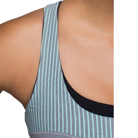 Lululemon Women‎ 4 Run First Base Tank Cliff Hanger Stripe Grey Mint Green Blue - Picture 4 of 13